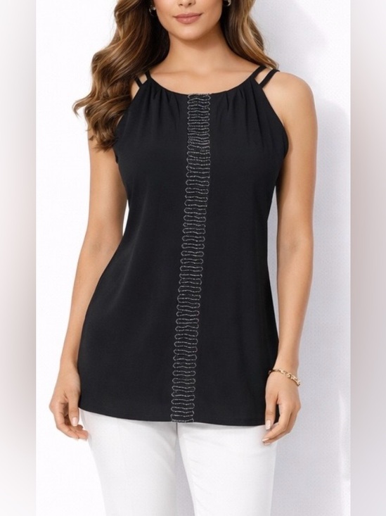 White House Black Market Tops - White House Black Market Silver Chain Embroidered Detail Tank Top Large